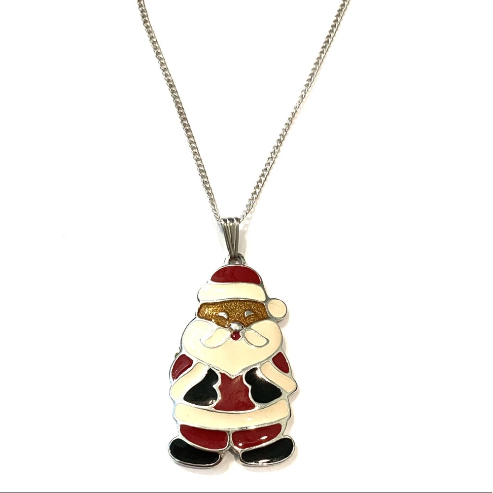 Wallace Silversmiths Enamel Santa Pendant on Chain